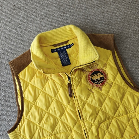 Ralph Lauren Sport Jackets & Blazers - Ralph Lauren Sport Essex Crest Equestrian Vest Quilted Yellow Suede Sz Large